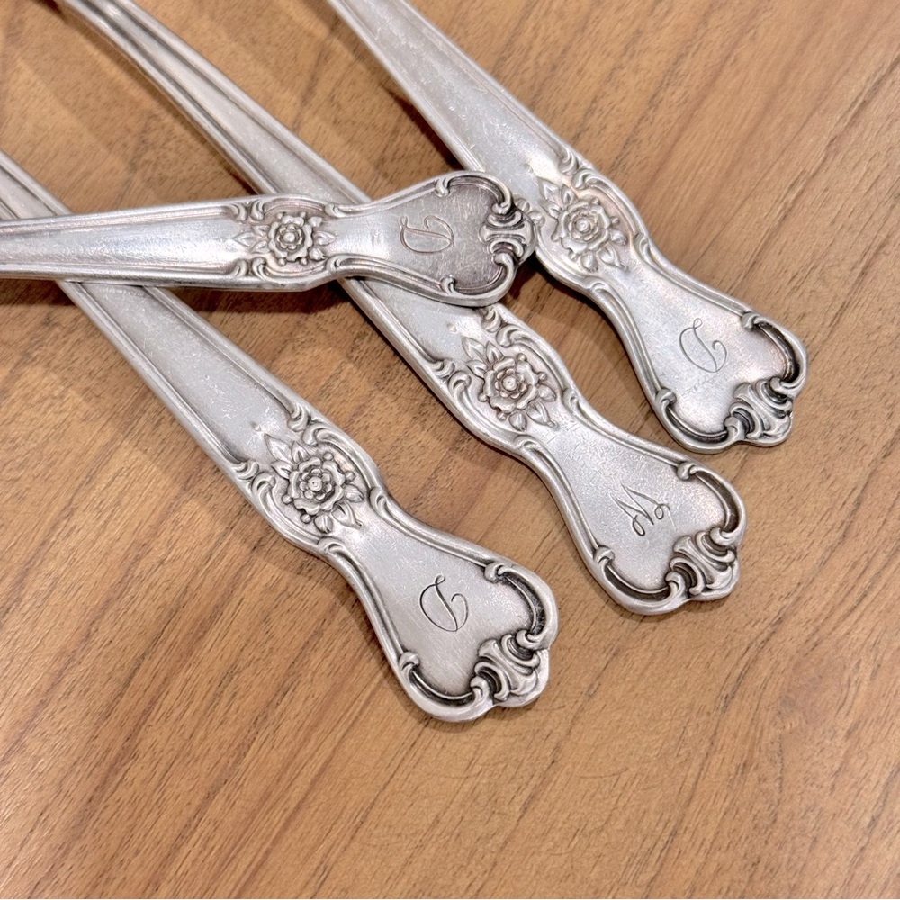 4/ Vintage Silver Plate Forks - Old Company  - Signature Dinner Forks - Monogram